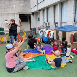 Group of toddlers gathered for circle time