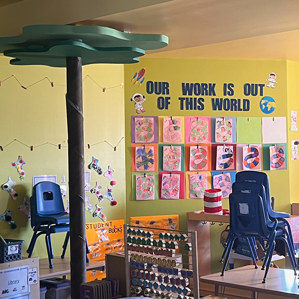 Image of a classroom with artwork that is out of this world