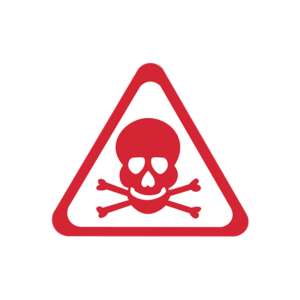 Red and white Hazard sign with skull cross bones square